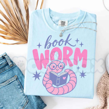 Comfort Colors® Book Worm T-Shirt – Trendy Reading Worm Graphic Tee, Book Lover & Reading Teacher Unisex Top & Gift