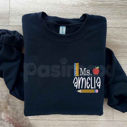 Personalized Teacher Sweatshirt – Custom Embroidered Name Crewneck