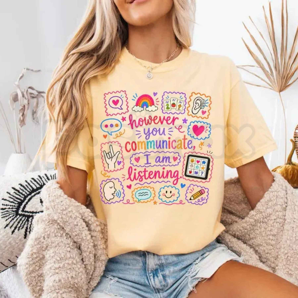 Comfort Colors® Speech Therapy T-Shirt – "However You Communicate I Am Listening" SLP Graphic Tee, Gift for SLPA & Speech Language Pathologist Unisex Top