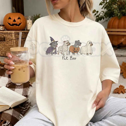 Comfort Colors® Halloween Pitbull T-Shirt – Spooky Ghost Dog Graphic Tee, Cute Pittie Pumpkin Unisex Top & Gift