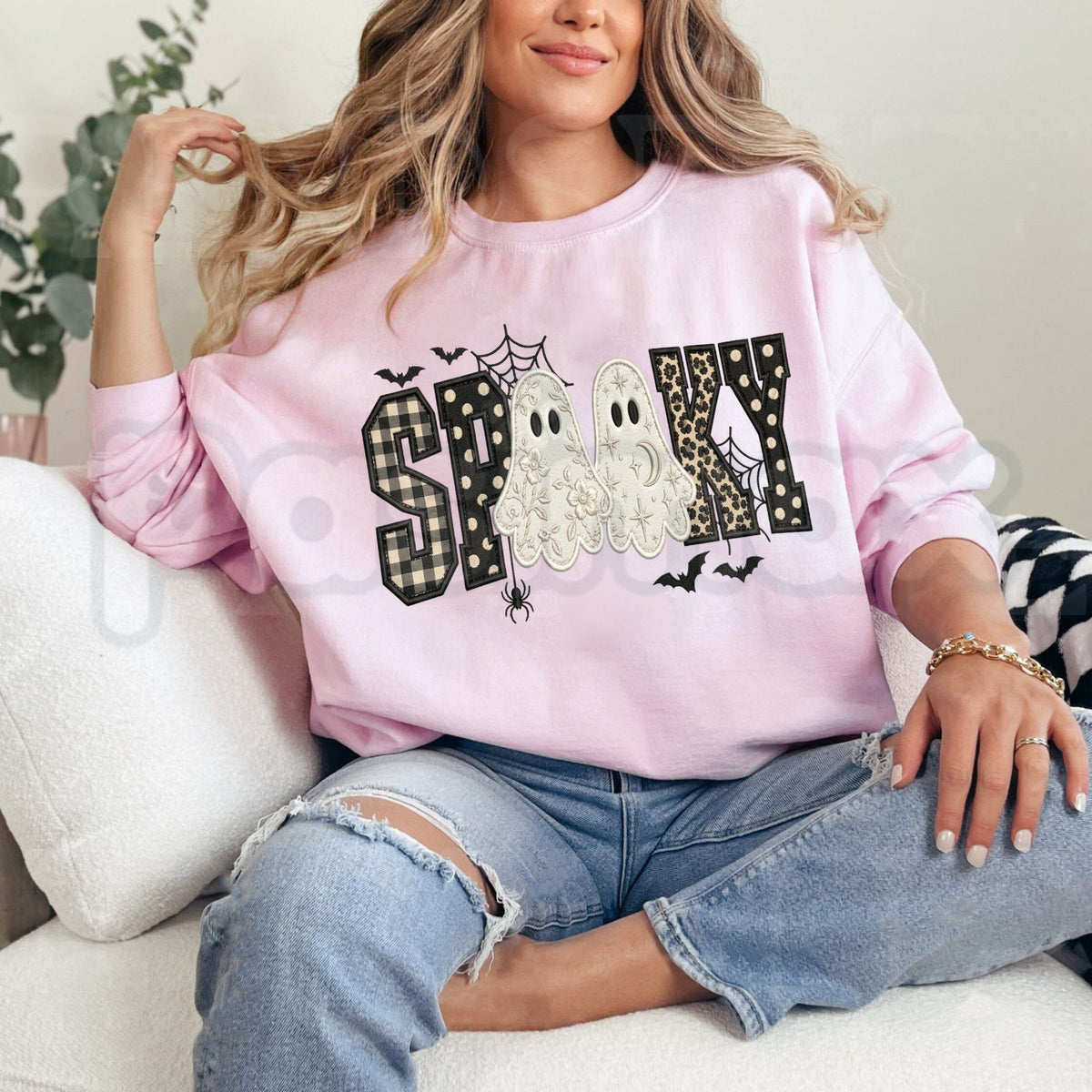 Preppy Bow Pumpkin Sweatshirt | Faux Embroidery Halloween Graphic Crewneck