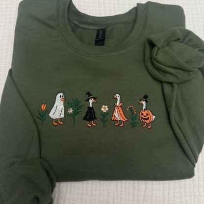 Spooky Goose Halloween Sweatshirt – Funny Embroidered Crewneck