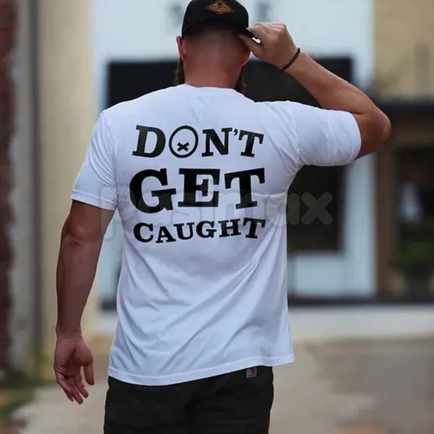 "Don't Get Caught" Printed Men's T-Shirt - Stealth Urban Streetwear Tee, Rebellious Graphic Statement Shirt, Minimalist Tactical Casual Apparel