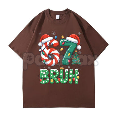Bruh 67 Six Seven 6 7 Meme Christmas T-Shirt - Funny Gen Alpha Holiday Tee, Viral Internet Slang Kids Shirt, Unisex Boy Girl Gift