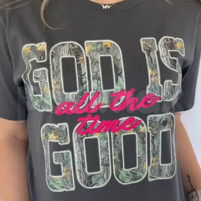 Comfort Colors® "God Is Good" Camo T-Shirt – Aesthetic Christian Faith Tee, Trendy Camouflage Religious Shirt, Vintage Spiritual Streetwear Top