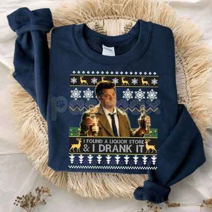"I Found A Liquor Store And I Drank It" Ugly Sweater | Supernatural Moments Quote Funny Christmas Shirt | Dean Winchester Jumper
