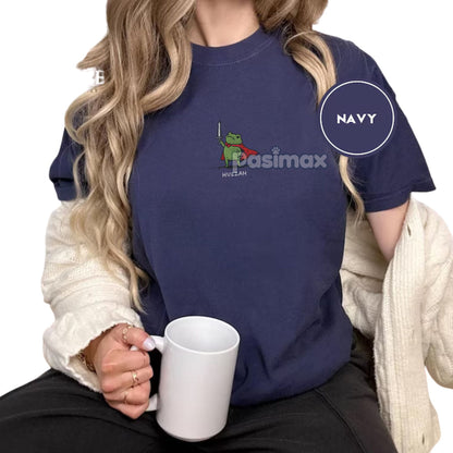 Medieval Frog Knight Comfort Colors T-Shirt – Embroidered Whimsical Fantasy Tee