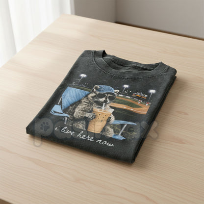 Comfort Colors® Funny Raccoon Ballfield T-Shirt – Retro Trash Panda Baseball Tee, Sarcastic Softball Graphic Shirt, Aesthetic Sports Humour Gift
