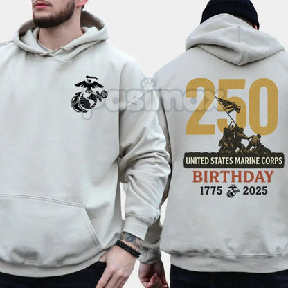 Marines 250th Birthday Hoodie – USMC 250 Year Anniversary Commemorative Pullover, Veteran & Active Duty Gear, Unisex