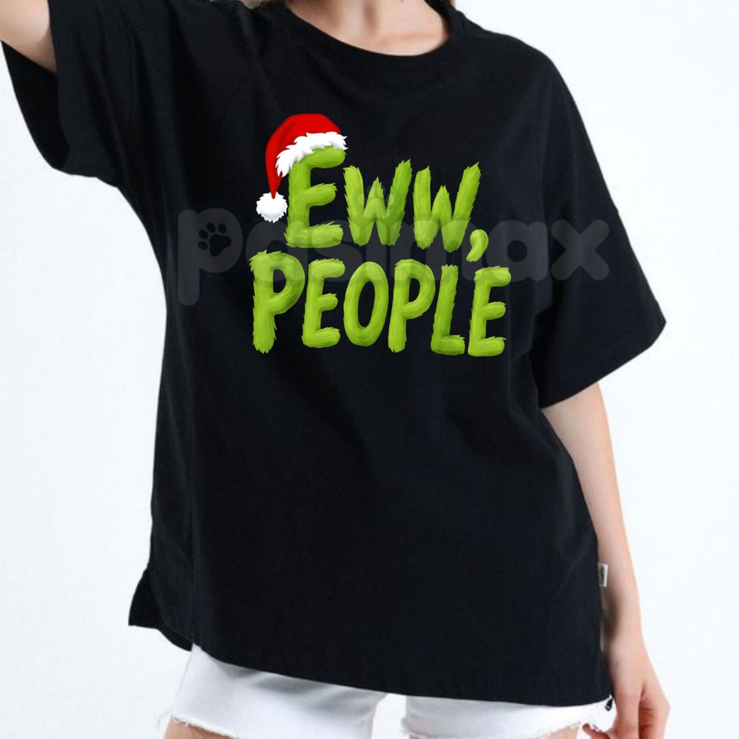 "Eww People" Christmas T-Shirt - Santa Hat Grinch Inspired Holiday Design, Anti-Social Festive Occasions Tee, Cynical Christmas Party Apparel
