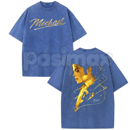 Michael Jackson King of Pop Double-Sided T-Shirt – Vintage Washed MJ Graphic Tee, Lightweight Retro Cotton Music Legend Streetwear