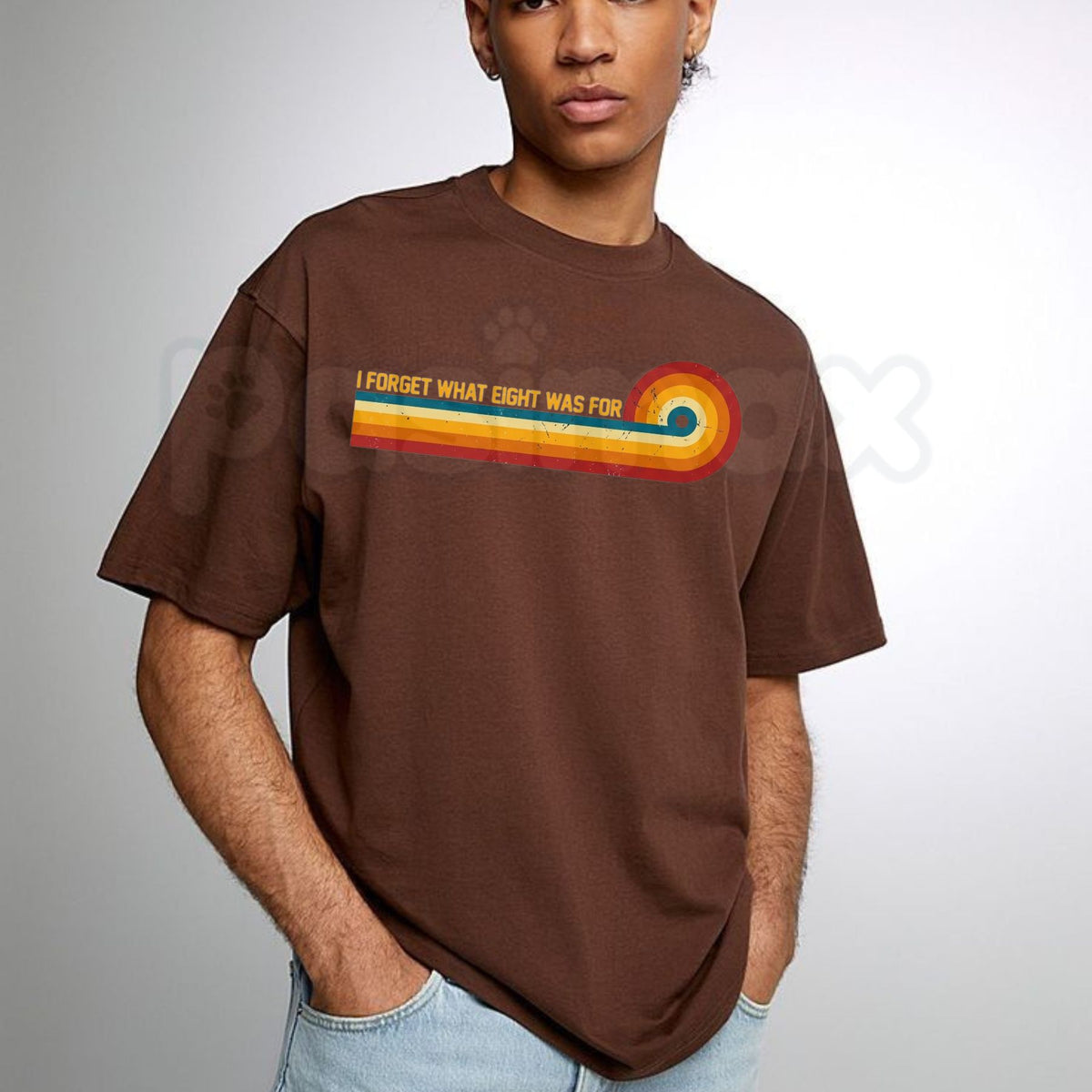 Retro Stripes Funny Saying I Forget What Eight Was For T-Shirt – 80s Rock Music Humor Tee