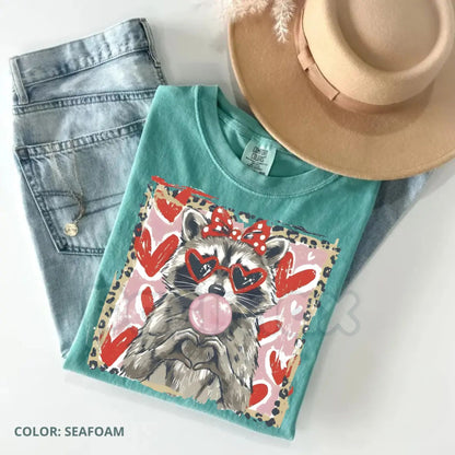 Comfort Colors® Leopard Valentine Raccoon T-Shirt – Cute Trash Panda Love Tee, Trendy Leopard Heart Animal Shirt, Aesthetic Valentine's Day Gift