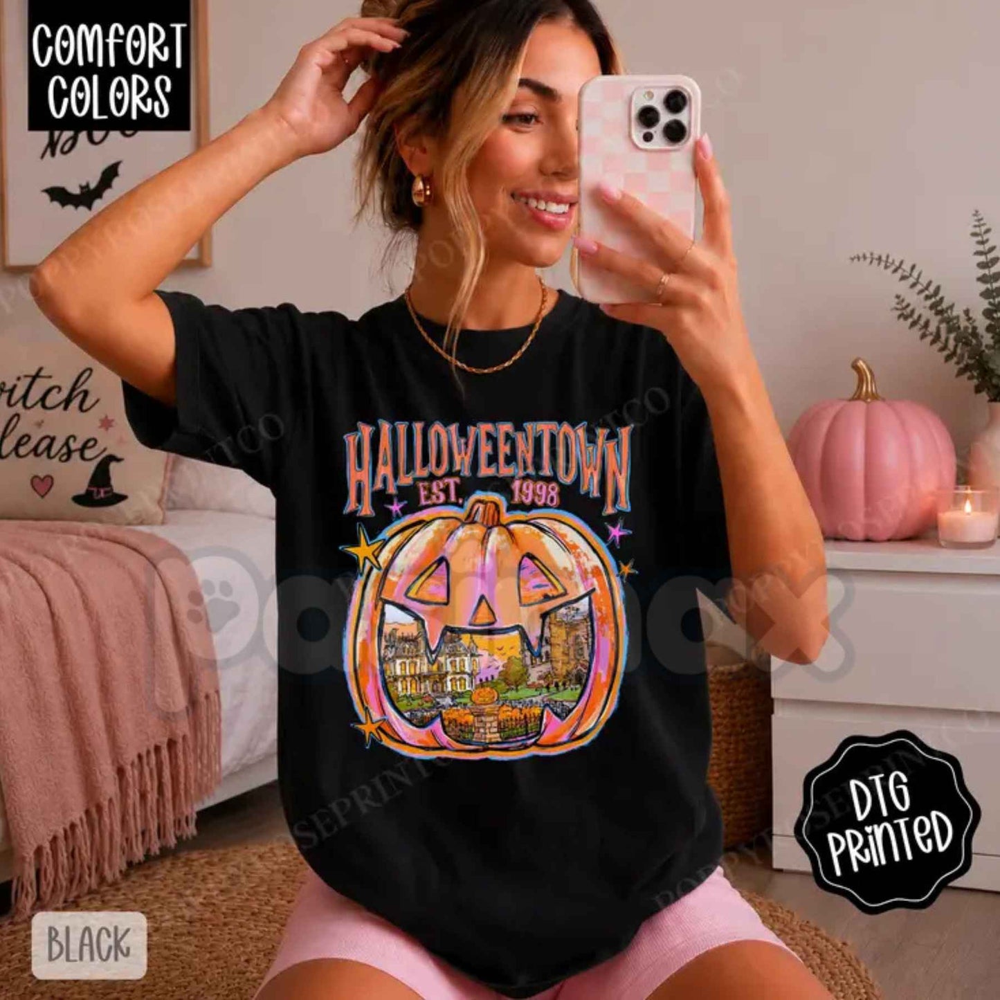 Comfort Colors® "Halloweentown" T-Shirt – Trendy Women's Fall Graphic Tee, Vintage Spooky Season Unisex Top