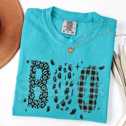 Comfort Colors® Halloween Boo T-Shirt – Leopard Print Ghost Graphic Tee, Cute Spooky Season Unisex Top & Women's Fall Gift