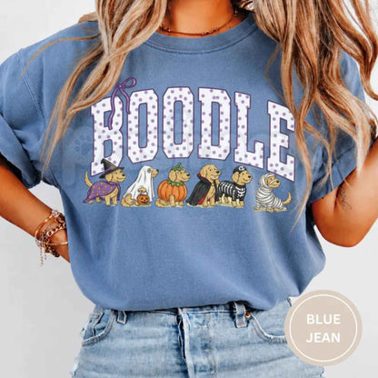Comfort Colors® Halloween Goldendoodle T-Shirt – Funny "Hoodle" Dog Mom Graphic Tee, Retro Spooky Fall Unisex Top & Gift