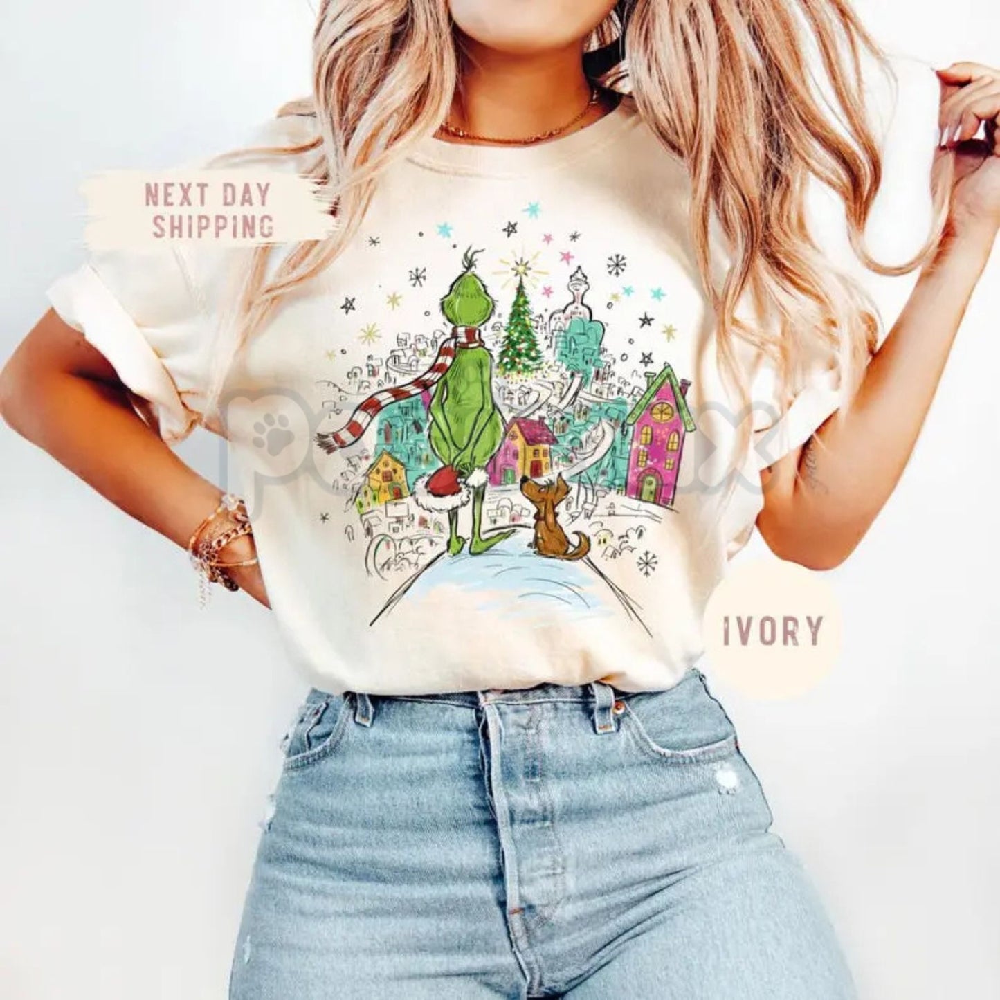 Comfort Colors® Max Dog & The Grinch Christmas Tee – Whoville Tree Holiday Graphic Shirt, Vintage Aesthetic Xmas