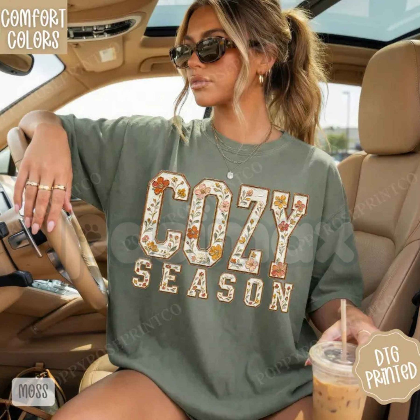 Comfort Colors® Floral "Cozy Season" T-Shirt – Trendy Autumn Botanical Graphic Tee, Aesthetic Fall Womenswear Unisex Top