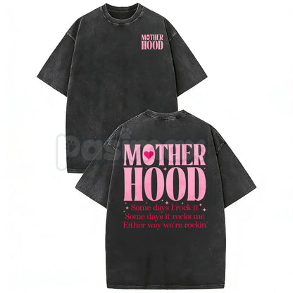 Motherhood Vintage Washed Tee – Aesthetic Minimalist Mom Life Graphic T-Shirt
