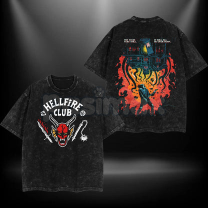 Eddie Munson Hellfire Club T-Shirt – Double Printed Acid Washed Oversize Tee, Stranger Things Inspired