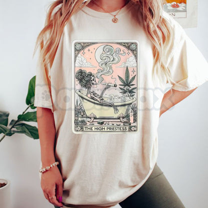 "The High Priestess" Mystic Skeleton Tarot T-Shirt – Funny Occult Graphic Tee, Premium 100% Cotton Skeleton Costume Top, Soft Lived-In Heavyweight Tarot Card Legend Shirt, Made in USA