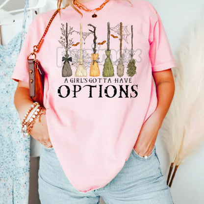 'A Girl Gotta Have Options' Witches Halloween Shirt – Retro Halloween T Shirt, Funny Witch Tee, Empowered Spooky Season Apparel