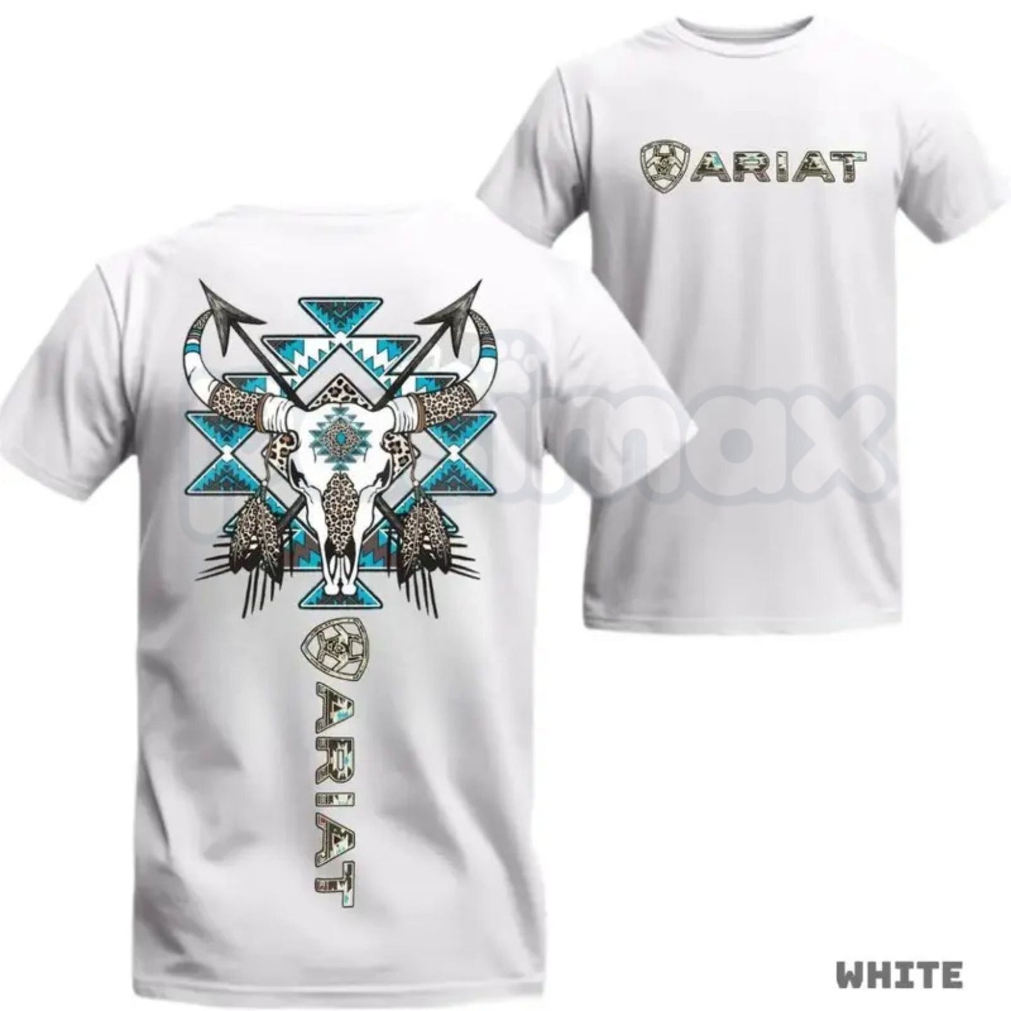 Ariat Tribal Skull T-Shirt – Western Bull Skull & Feathers Graphic, Premium 100% Cotton Blue Aztec Pattern Top, Soft Lived-In Heavyweight Southwestern Ranch Shirt, Made in USA