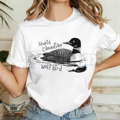 Stupid Canadian Wolf Bird T-Shirt - Ironic Surrealist Meme Tee, Funny Aesthetic "Brain Rot" Apparel, Niche Internet Culture Graphic Shirt