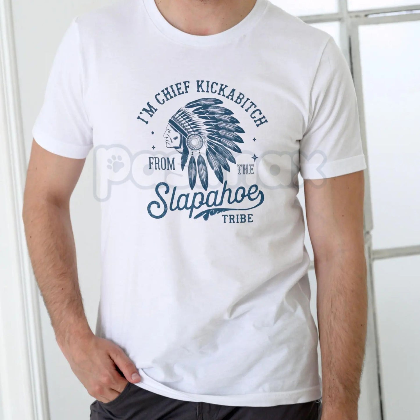 "Chief Kickabitch" Funny Parody T-Shirt - Slapahoe Tribe Graphic Tee, Vintage Sarcastic Humor Shirt, Ironic Retro Cultural Parody Top, Premium Heavyweight Unisex Gag Gift, Bold Statement Humor Apparel