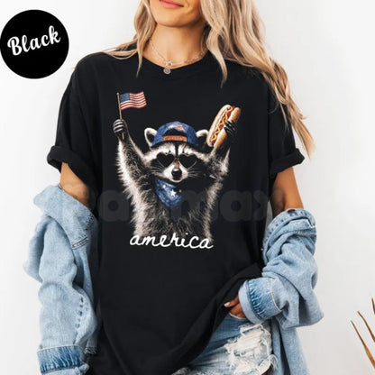 Comfort Colors® "Feral & Free" Raccoon 4th of July T-Shirt – Funny Patriotic Graphic Tee, Raccoon Lover Trash Panda Independence Day Holiday Top
