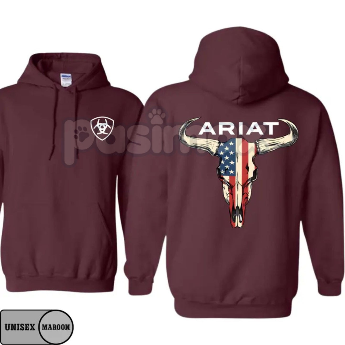 Ariat Hoodie – American Flag Bull Skull Western Cowboy Pullover, Patriotic & Rustic Outdoors Apparel, Unisex