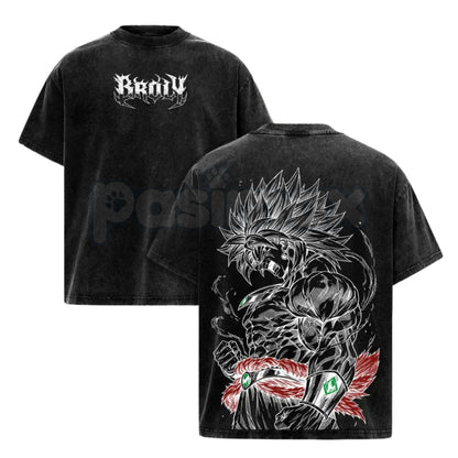Broly The Legendary DBZ Vintage Washed T-Shirt – Double Printed Oversized Graphic Tee, Lightweight Cotton Anime Streetwear