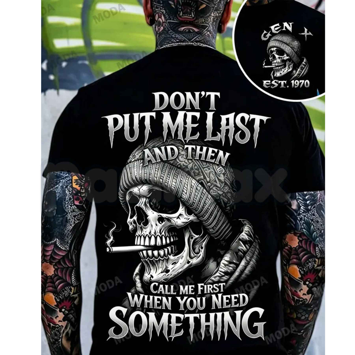 Gen X Dont Put Me Last Custom Year Skull T-Shirt – Generation X Humor Unisex Tee