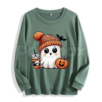 Cute Ghost Iced Coffee Pumpkin Sweatshirt | Fall Spooky Season Crewneck