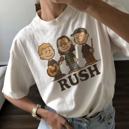 Rush Band Cartoon T-Shirt - Retro Rock Music Fan Tee, Cute Vintage Graphic Shirt