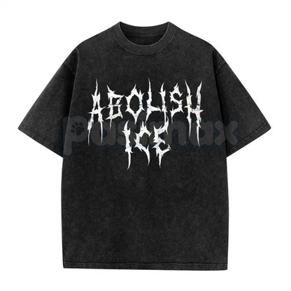 The Resistance Tour: ABOLISH ICE Heavy Metal Tee – Vintage Washed Distressed Streetwear, Radical Activist Graphic Top