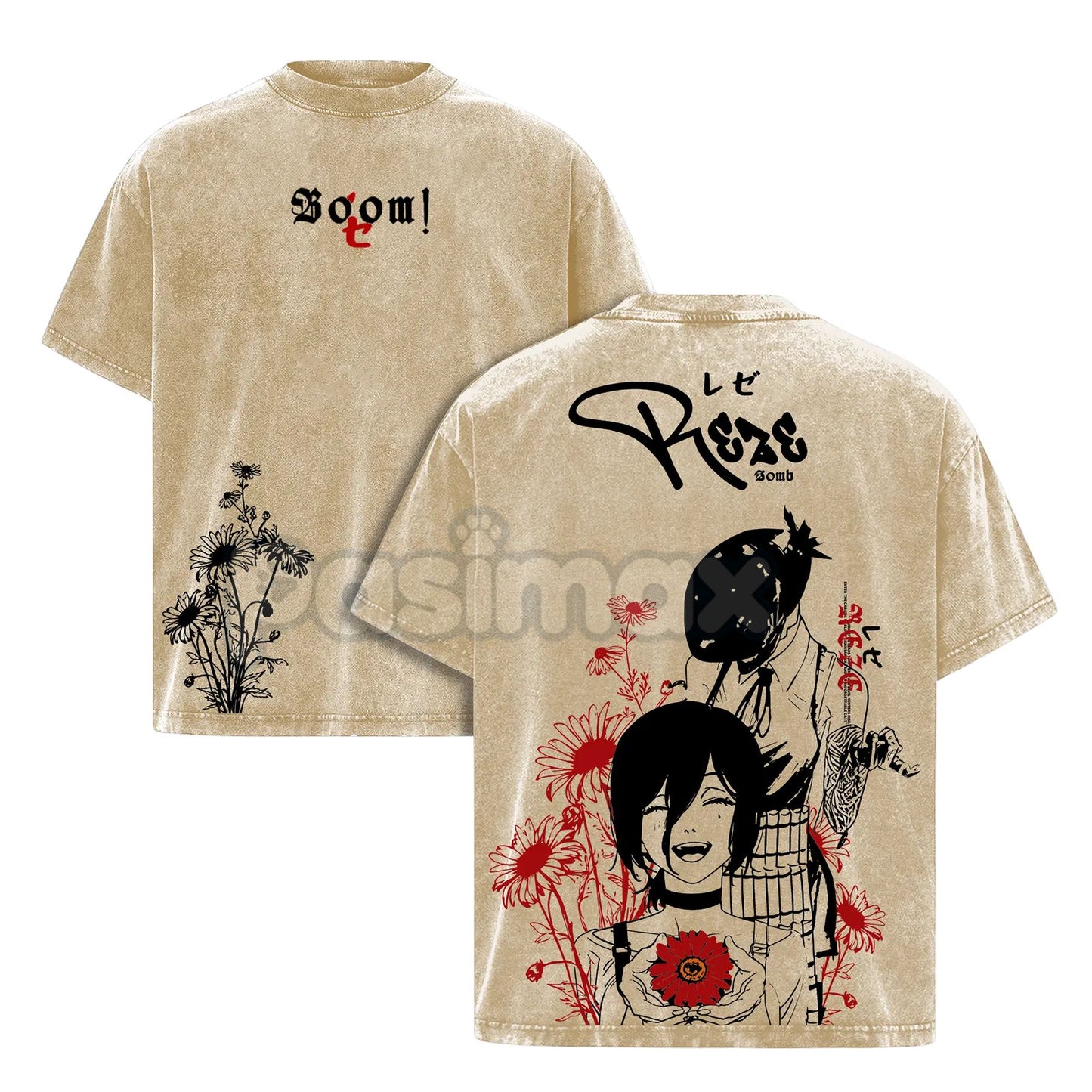 Reze Chainsaw Man T-Shirt – Vintage Washed Oversized Heavy Cotton Tee, Bomb Devil Graphic