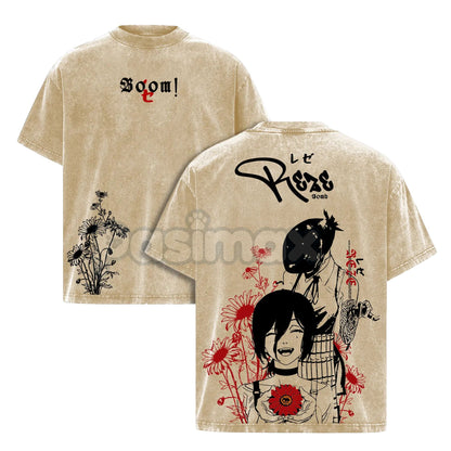 Reze Chainsaw Man T-Shirt – Vintage Washed Oversized Heavy Cotton Tee, Bomb Devil Graphic
