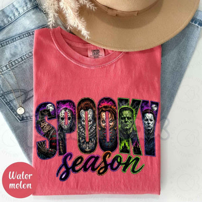 Comfort Colors® Neon Horror Halloween T-Shirt – Retro Scary Movie Graphic Tee, Vintage Glow Spooky Slasher Unisex Top