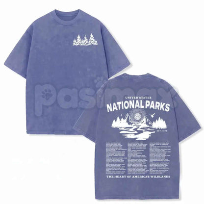 Vintage Wash National Parks Graphic Tee – Oversized Acid Wash T-Shirt, Retro Outdoor Nature Mountain Lightweight Cotton Unisex Top
