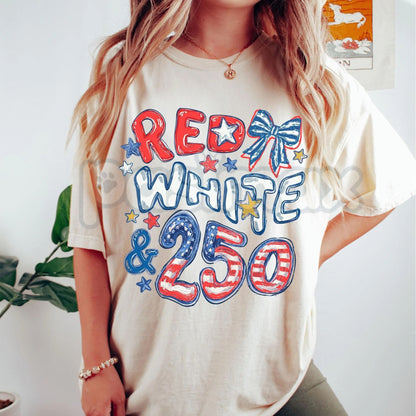 Comfort Colors® USA 250th Anniversary T-Shirt – Red, White, and 250 Tee, Semiquincentennial American Flag Shirt, Vintage 4th of July Graphic Top