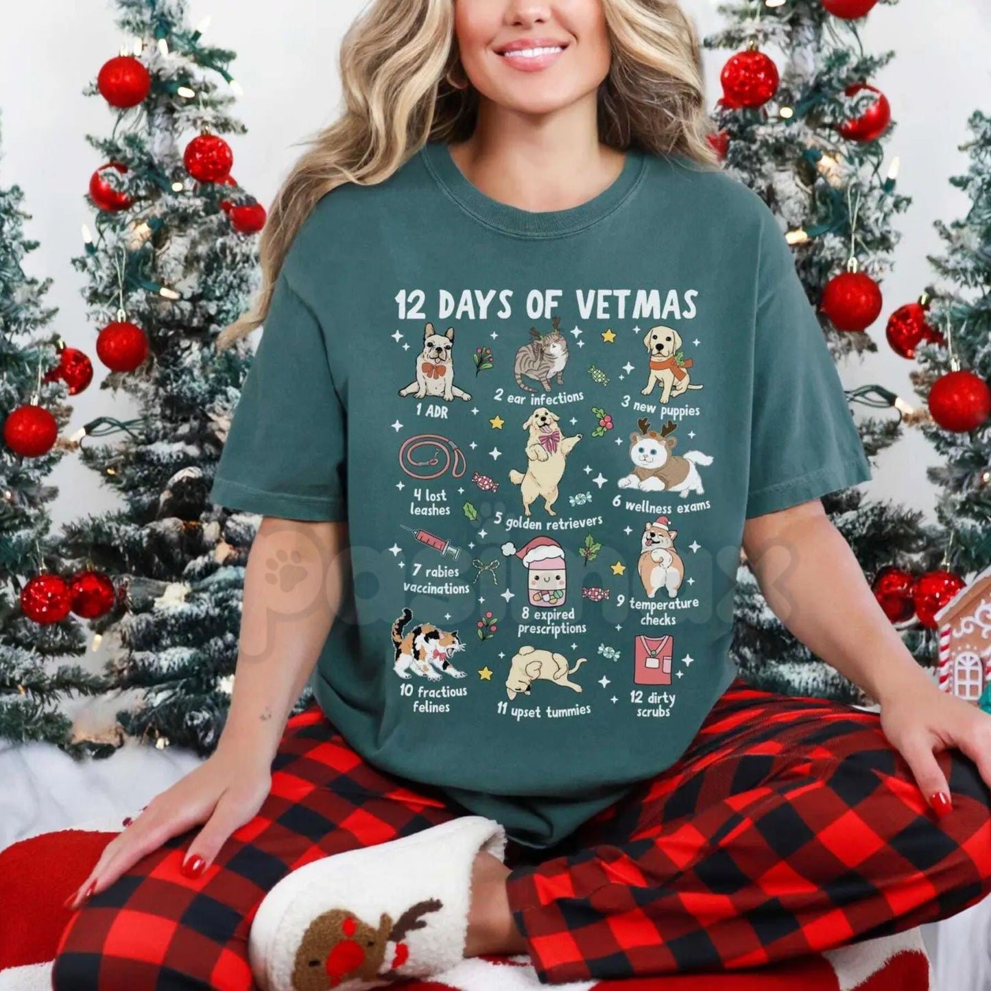 Comfort Colors® 'Happy Holla-Days & Healthy Paws' Vet Med T-Shirt – Veterinary Technician Christmas Apparel, Cozy Animal Care Gift