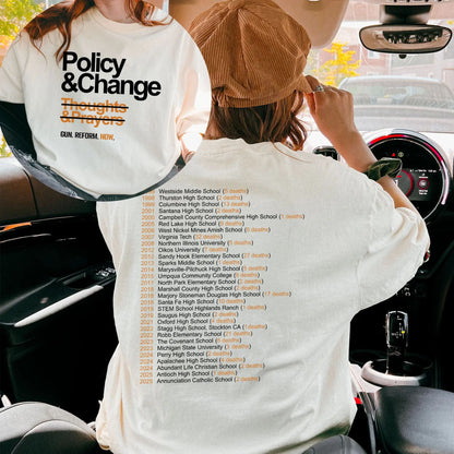 "Policy & Change" Gun Reform T-Shirt - "Thoughts and Prayers" Slogan Tee, Political Activist Apparel