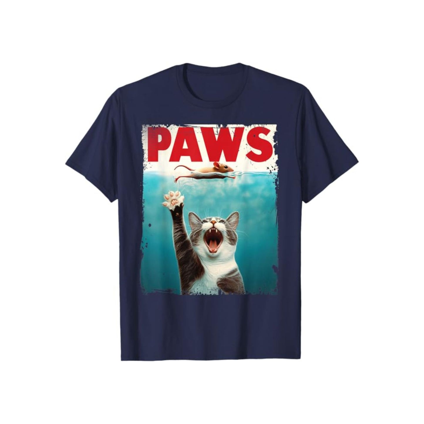 "PAWS" Parody T-Shirt - Humorous Cat Chasing Mouse Tee, Funny Summer T-shirt