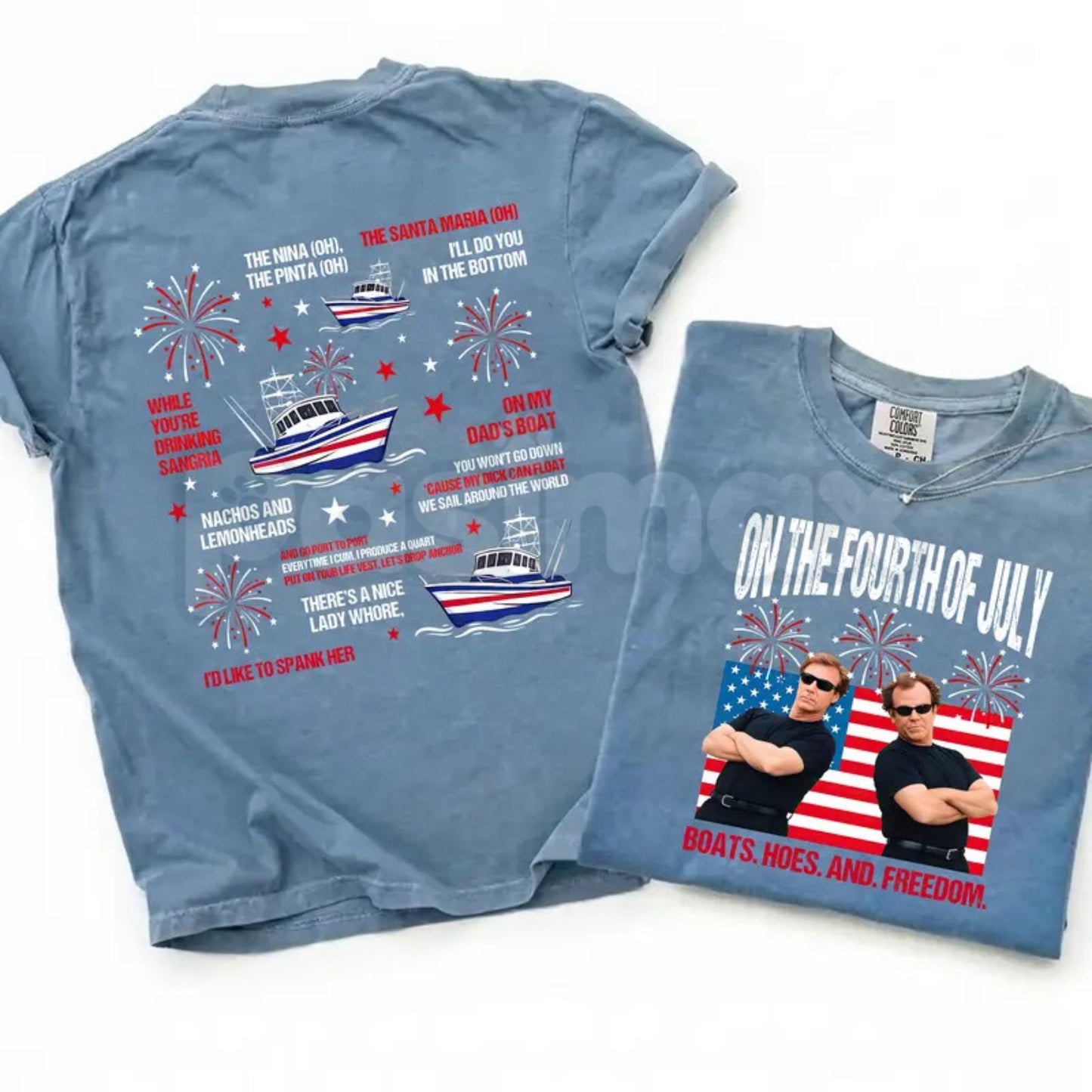 Comfort Colors® On The Fourth Of July Boats Hoes & Freedom T-Shirt – Funny Step Brothers Parody Tee, Patriotic Prestige Worldwide Movie Fan Top