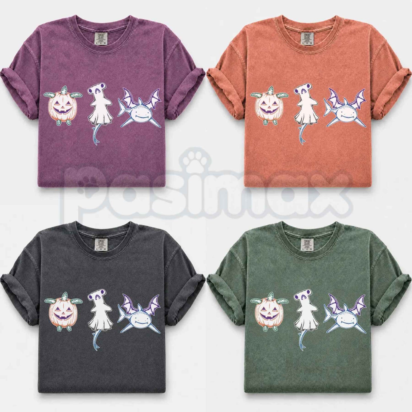 Comfort Colors® Halloween Shark T-Shirt – Pumpkin Turtle & Spooky Hammerhead Ghost Graphic Tee, Vintage Marine Life Unisex Top