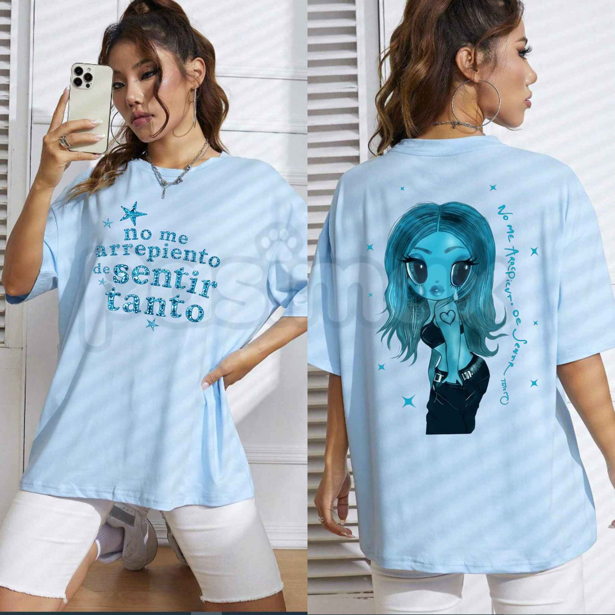 Vintage Blue Graphic Cotton T-Shirt – Casual Oversized Aesthetic Art Unisex Tee