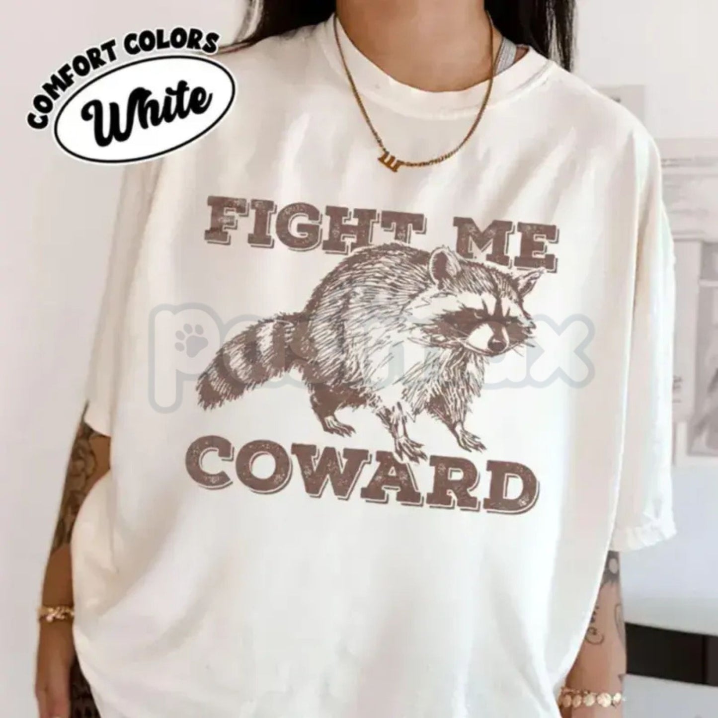Comfort Colors® Funny "Fight Me Coward" Raccoon T-Shirt – Sarcastic Trash Panda Graphic Tee, Vintage Aesthetic Animal Lover Shirt, Humor Gift for Him & Her