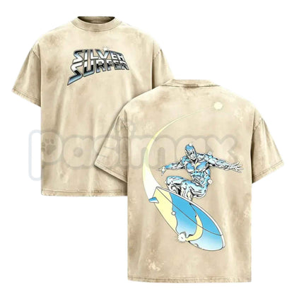 Silver Surfer Graphic T-Shirt – Retro Comic Book Superhero Tee, Unisex Acid Washed Lightweight Cotton Vintage Streetwear Top