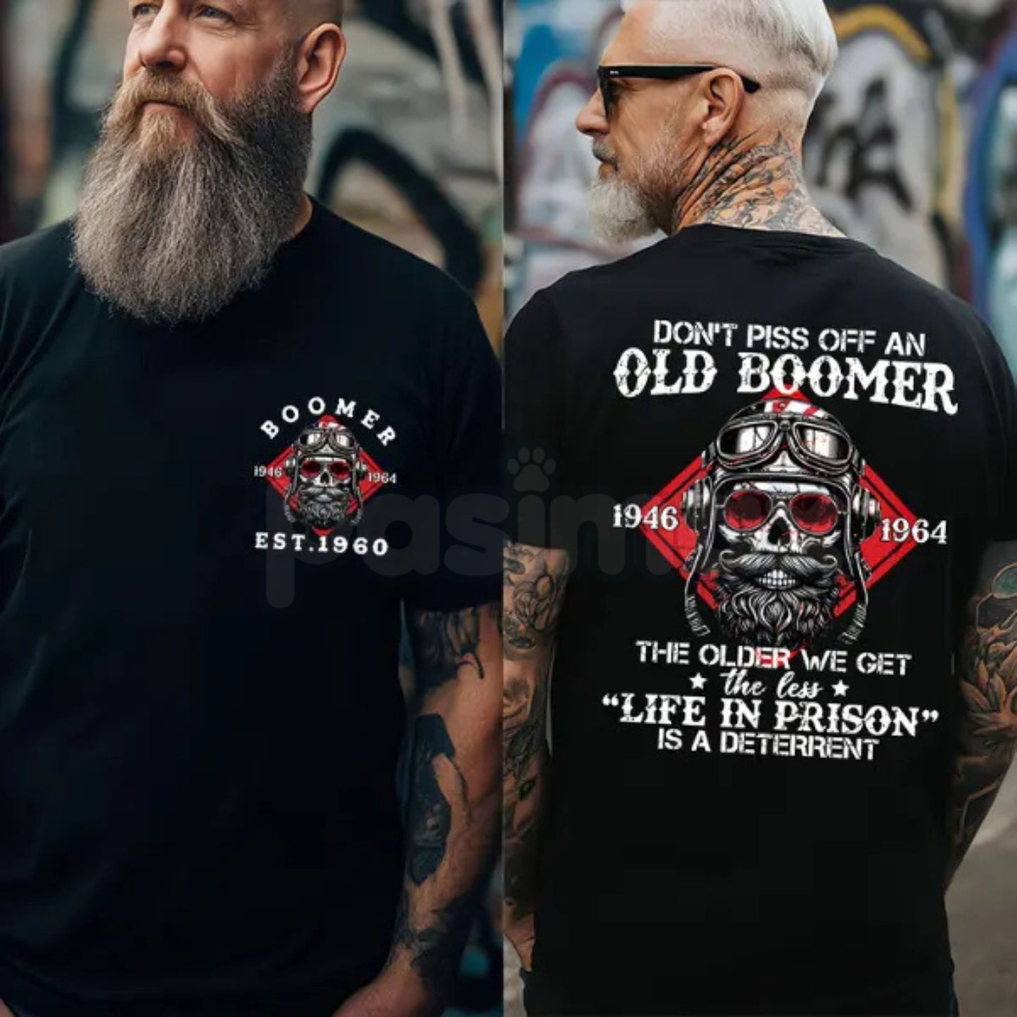 "Don't Piss Off a Boomer" Funny Skull T-Shirt - Customizable Born 1946–1964 Graphic Tee, Premium 100% Cotton Biker Aesthetic Shirt, Tough Grandpa Gift, Vintage Badass Boomer Apparel, Soft Lived-In Heavyweight Sarcastic Top